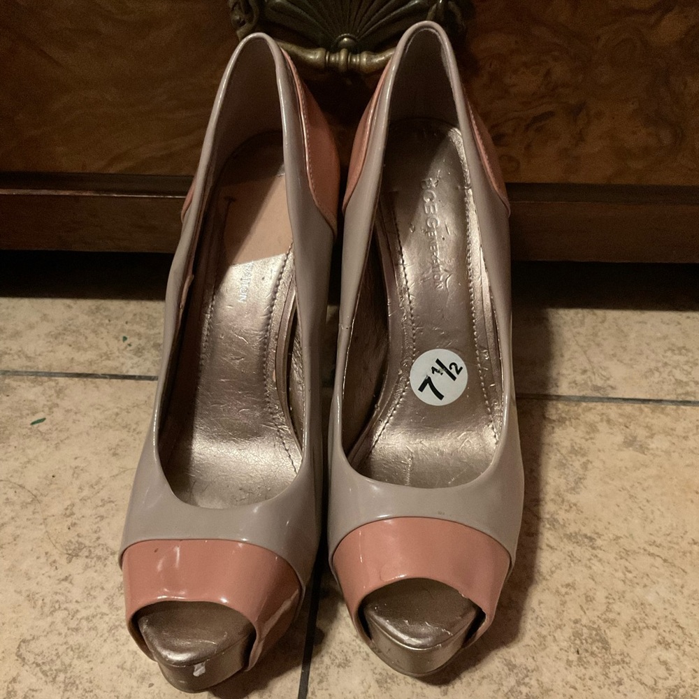 BCBG Women's Peep Toe Heels - Taupe and Peach size 7 1/2